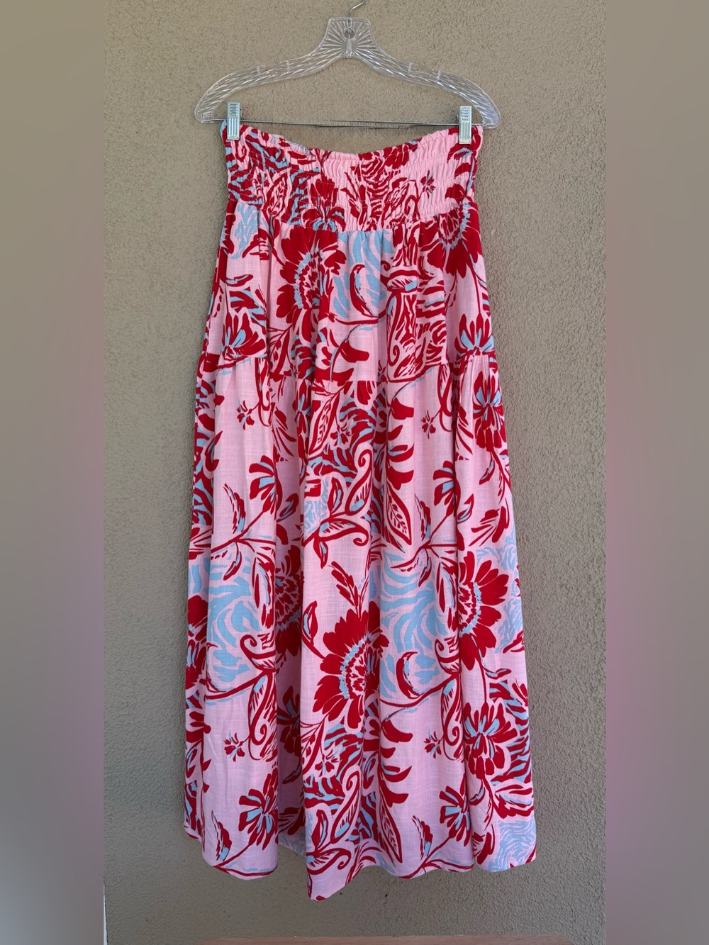 Paper Heart Floral Maxi Skirt With Pockets ,Smocked Tiered Boho - Large- NWOT.